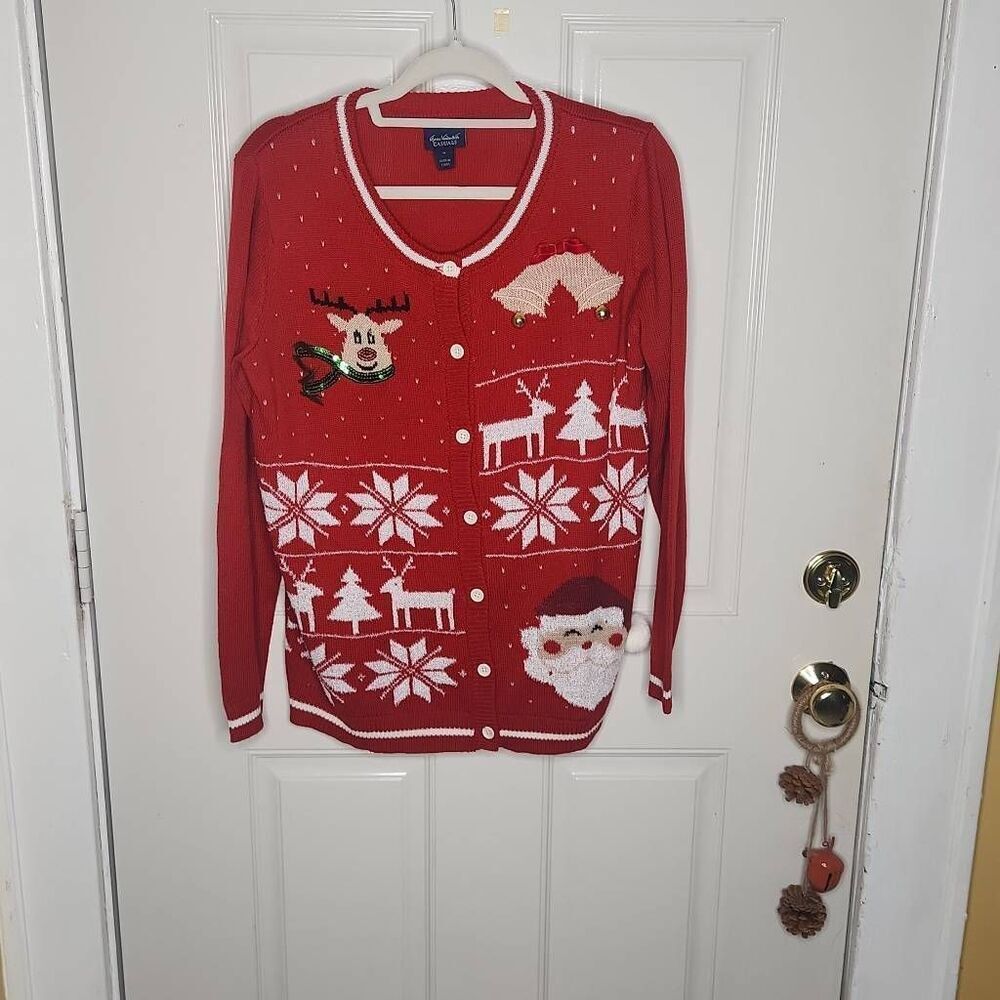 Gloria Vanderbilt Christmas cardigan red sweater women's size M
